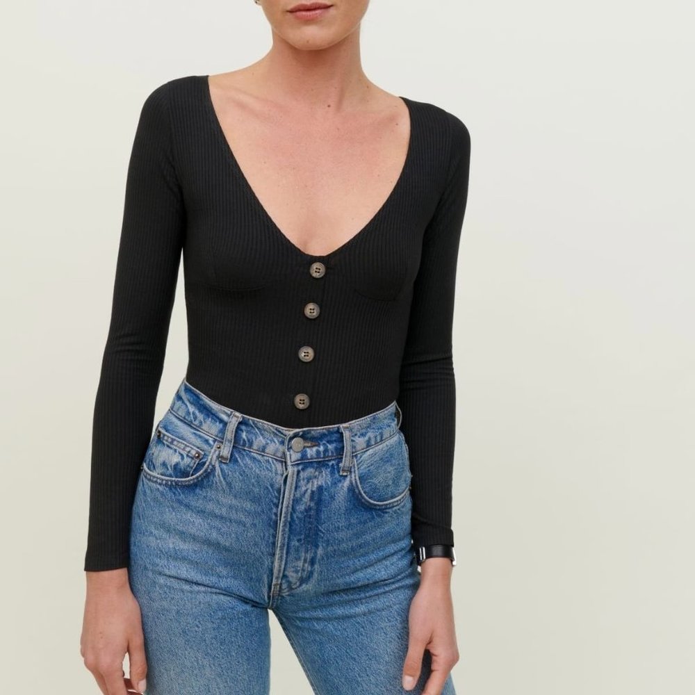 Reformation Virgil Knit Top Black AS IS